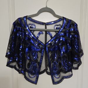 Black and Blue Sequin Capelet